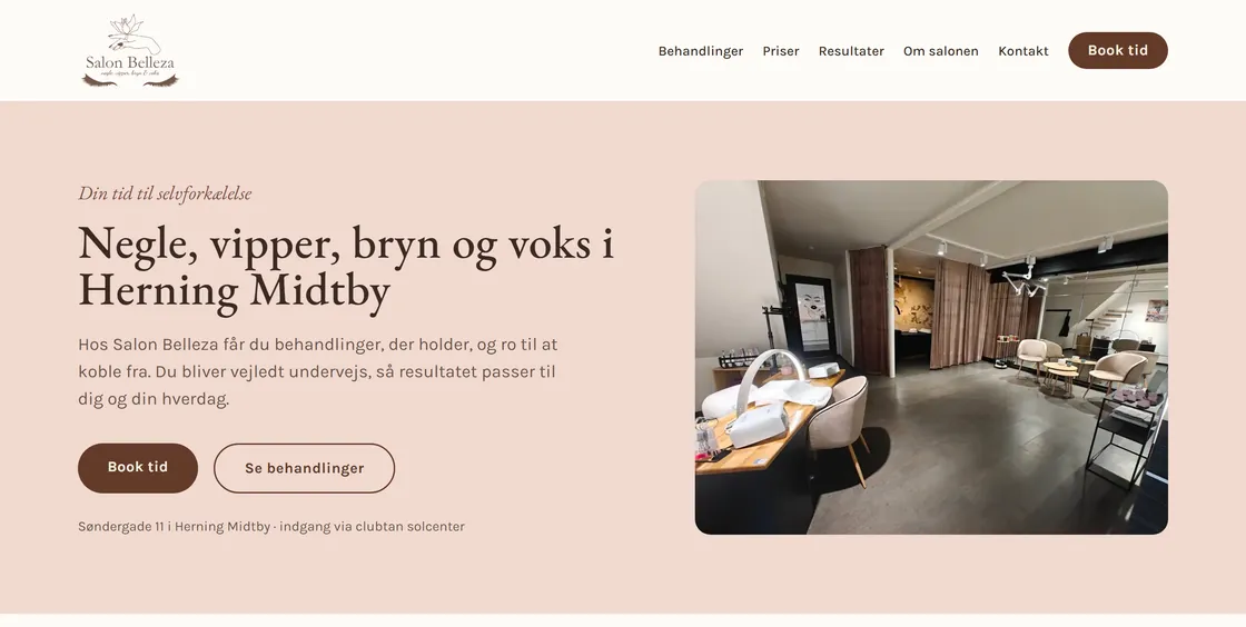 Forsiden hos Salon Belleza: skønhedssalon i Herning Midtby